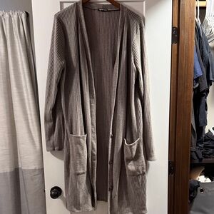 Sage Green Ribbed Long Cardigan